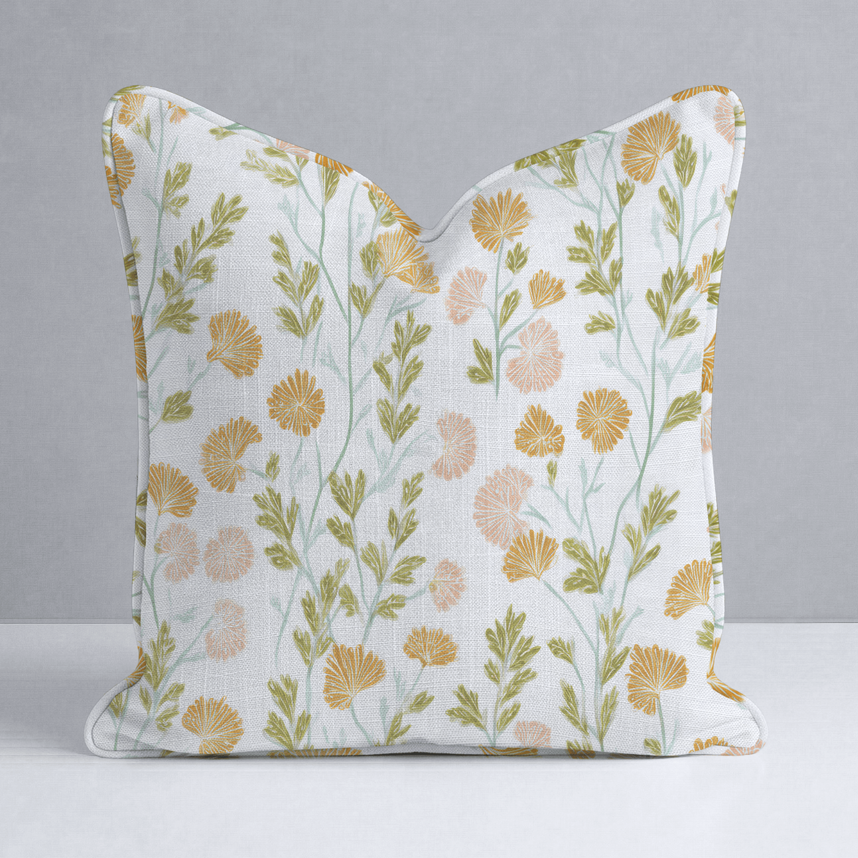 Faded Flora Throw Pillow - Lemon Park