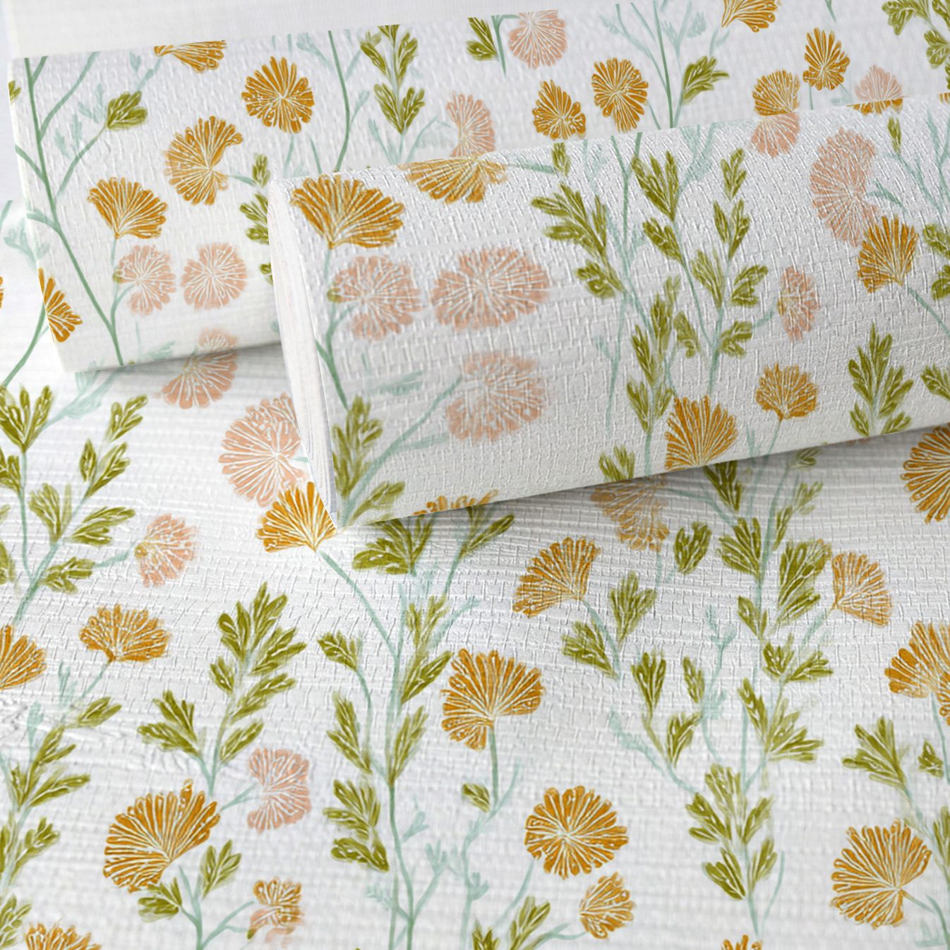 Faded Flora Faux Grasscloth Wallpaper