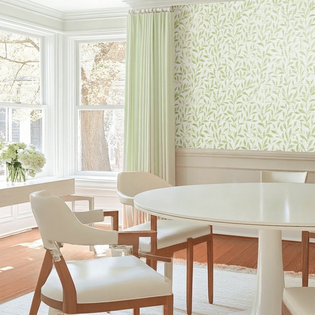 Fall Green Faux Grasscloth Wallpaper - Lemon Park