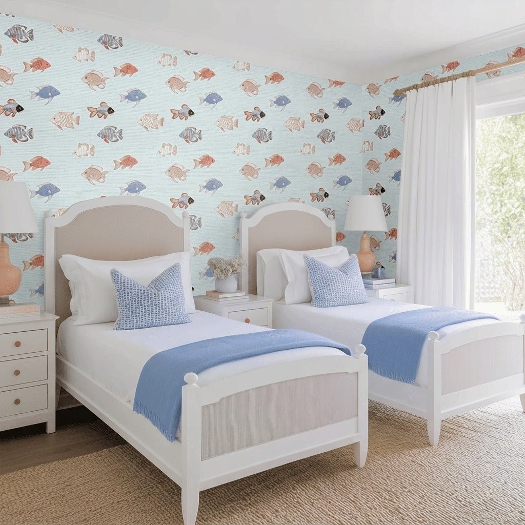 Fancy Fins Faux Grasscloth Wallpaper - Lemon Park