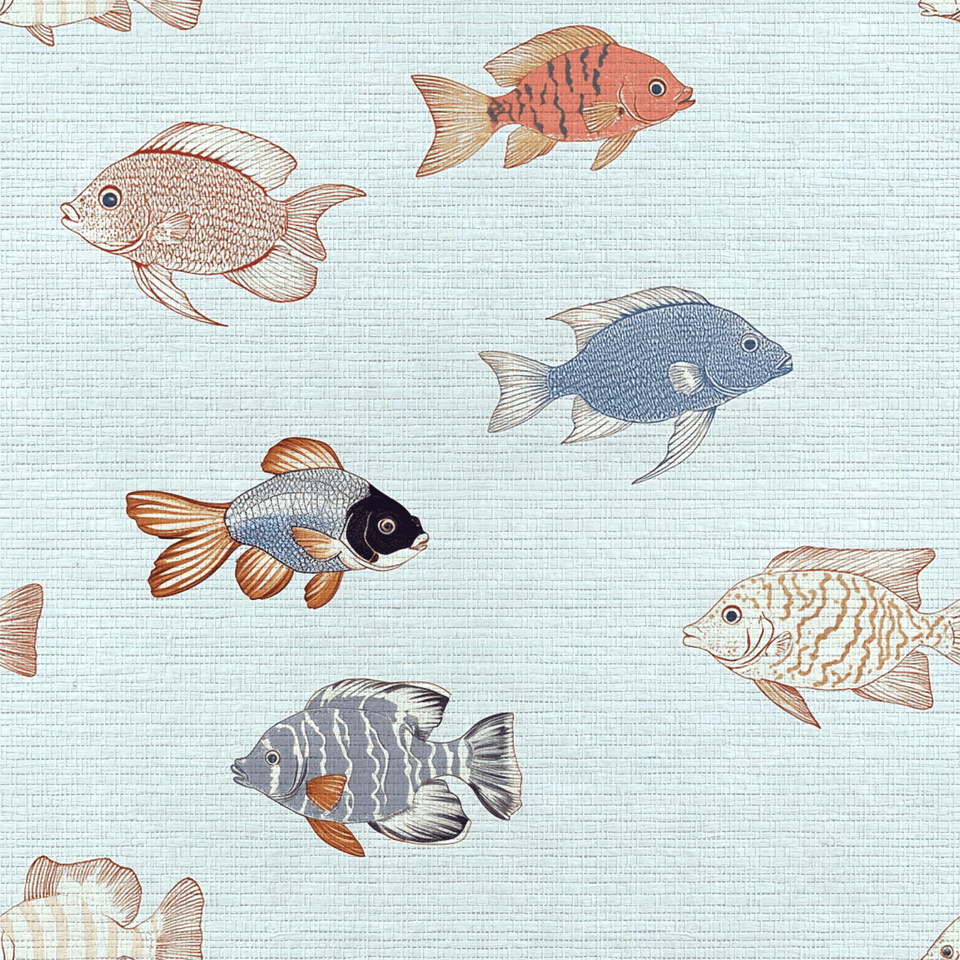 Fancy Fins Faux Grasscloth Wallpaper - Lemon Park