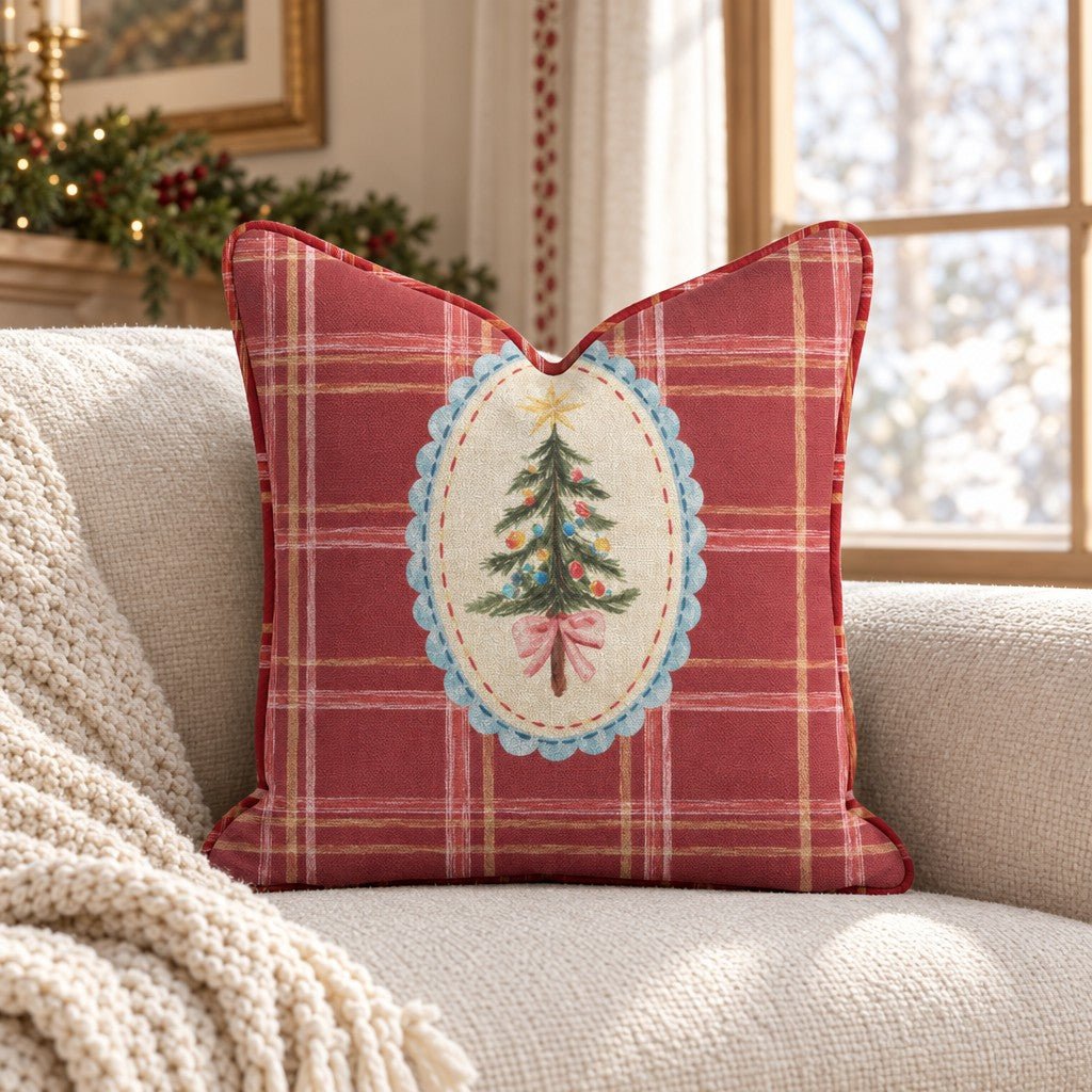 Festive Frame Tartan Throw Pillow - Lemon Park
