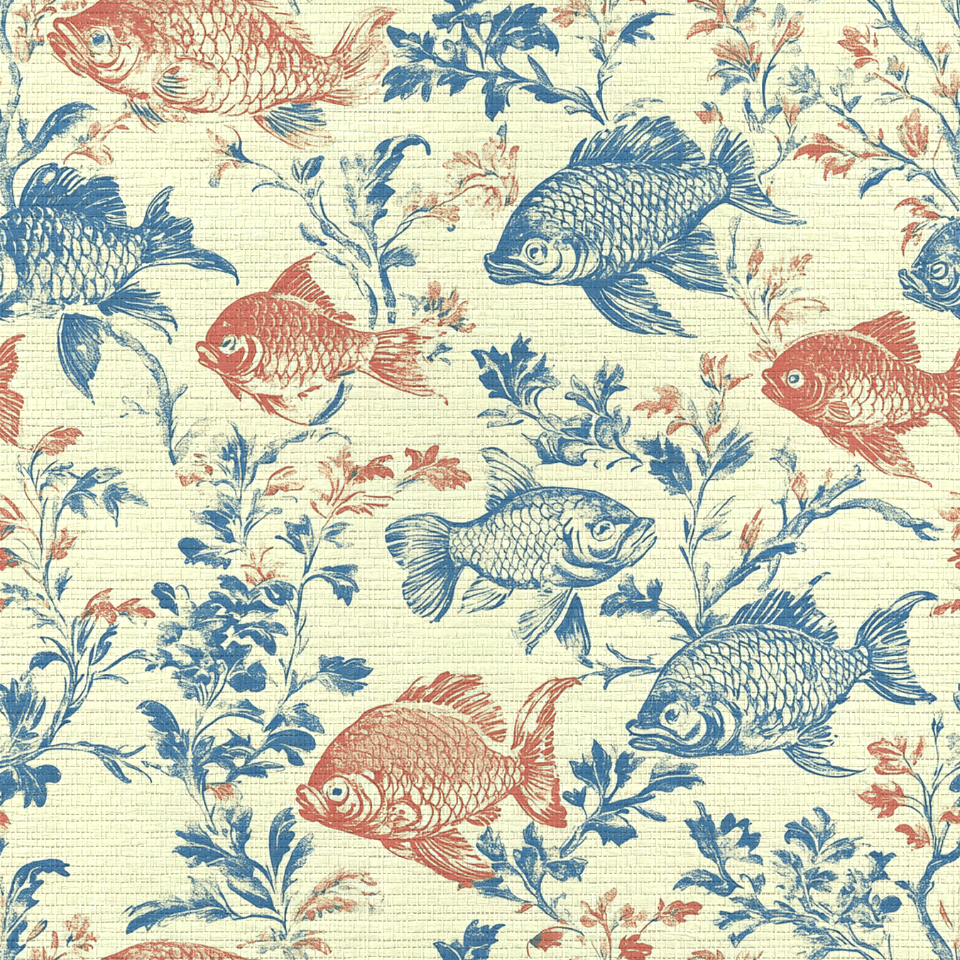 Fish Tank Faux Grasscloth Wallpaper - Lemon Park