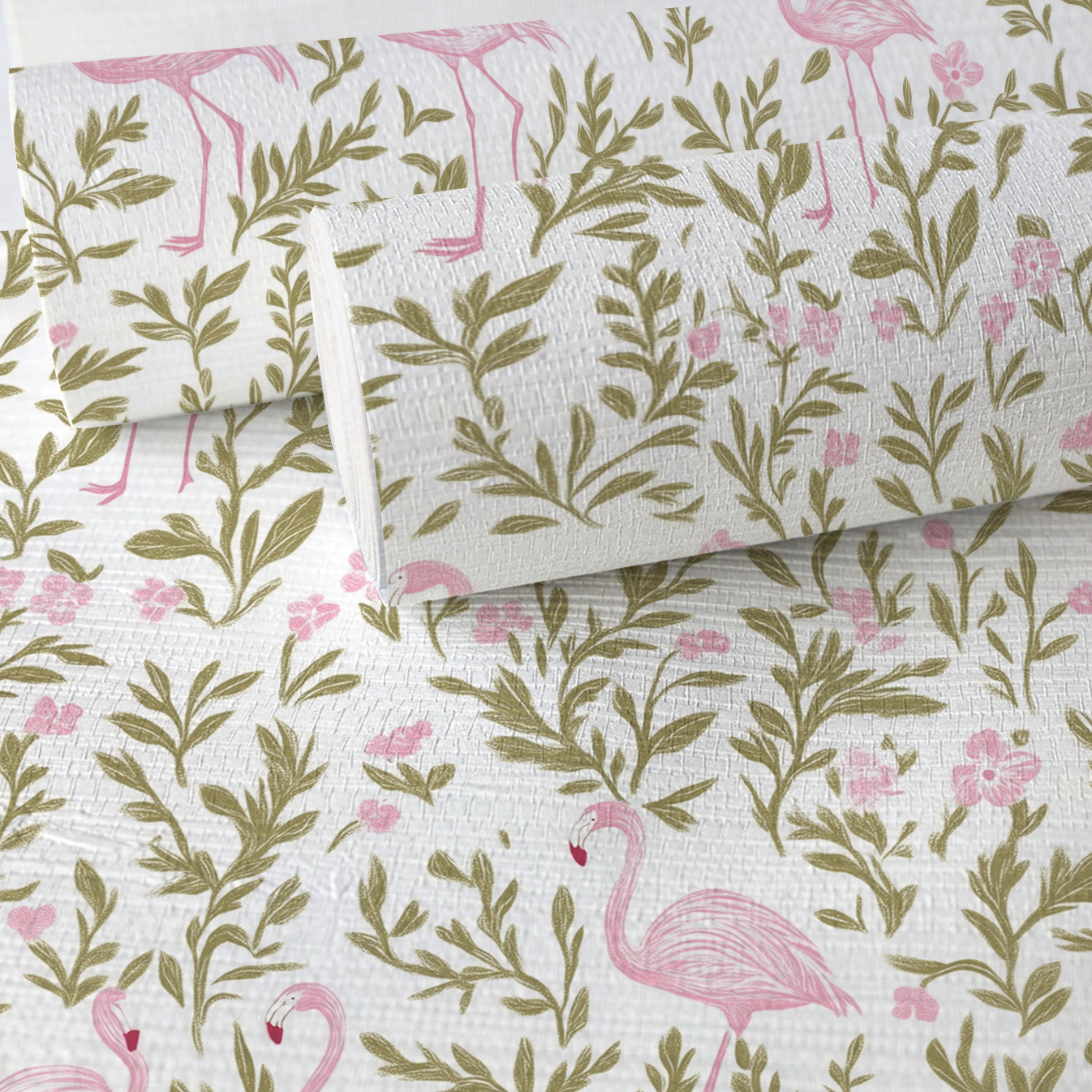 Flora Flamingo Faux Grasscloth Wallpaper