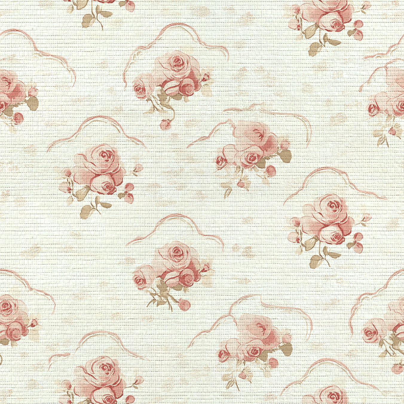 Floral Cameo Faux Grasscloth Wallpaper - Lemon Park