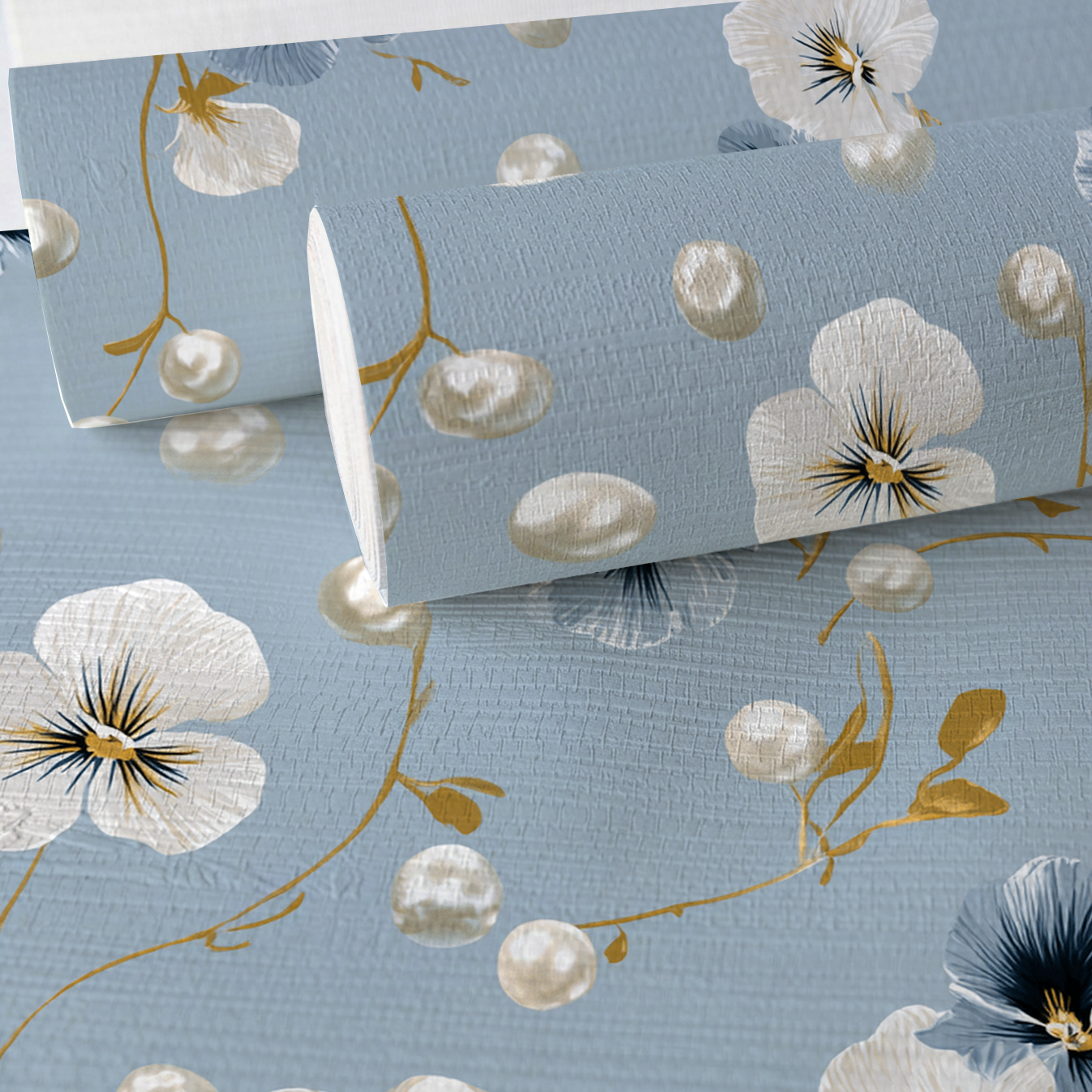 Flower Pearls Faux Grasscloth Wallpaper
