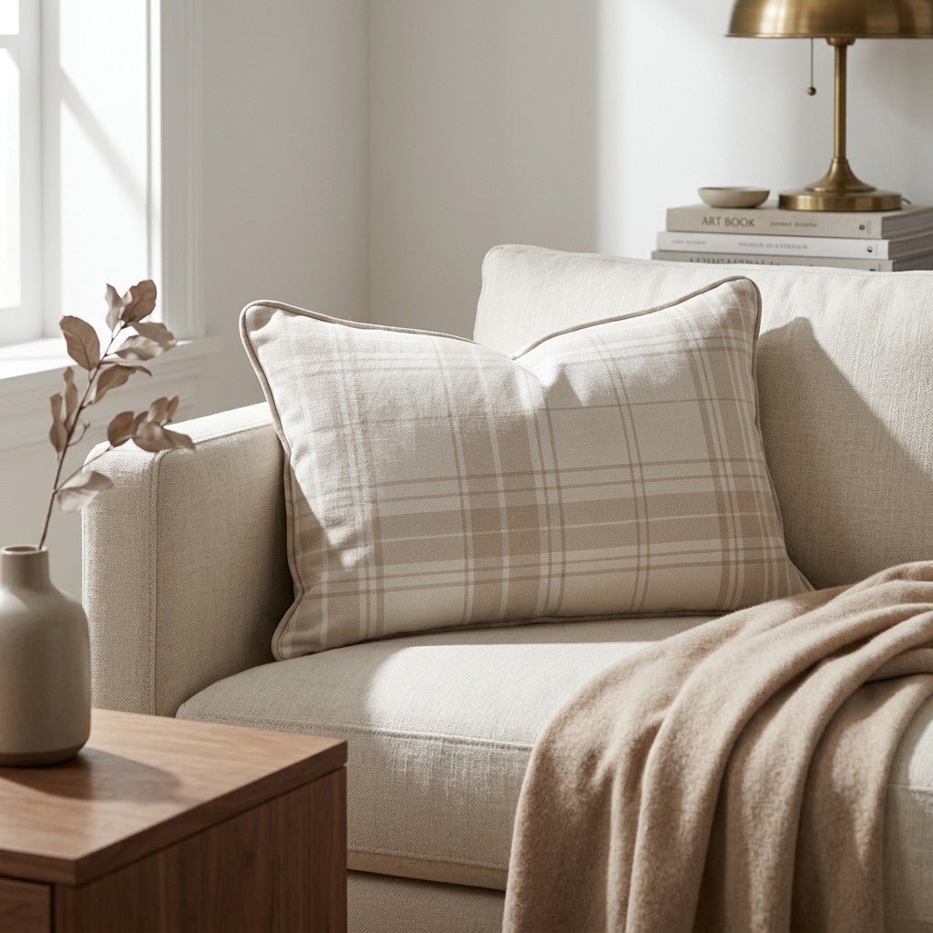Fog & Found Linen Plaid Throw Pillow - Lemon Park