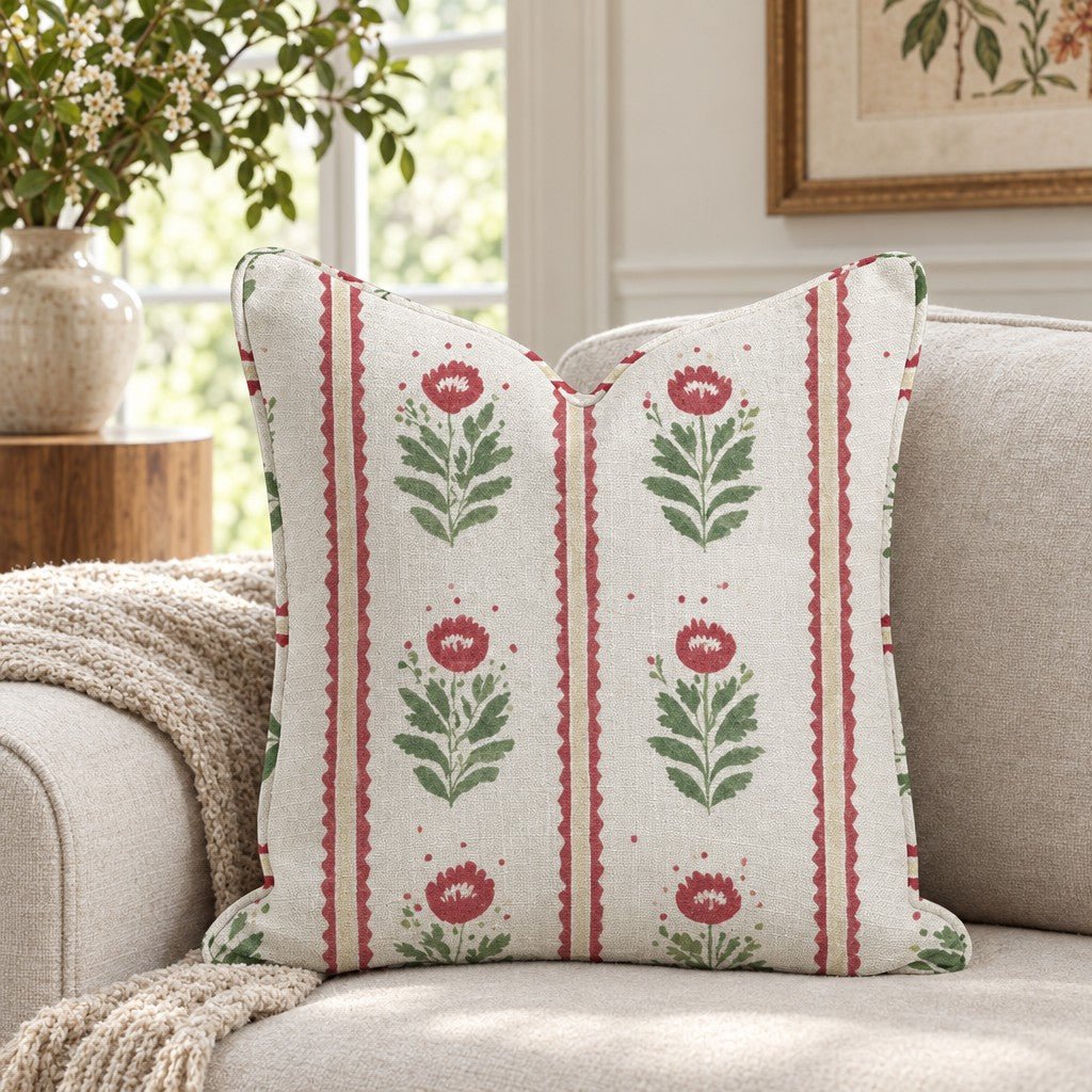 Folk Christmas Poppy Throw Pillow - Lemon Park