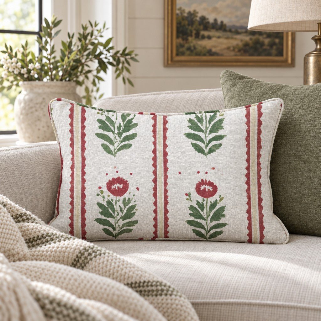 Folk Christmas Poppy Throw Pillow - Lemon Park