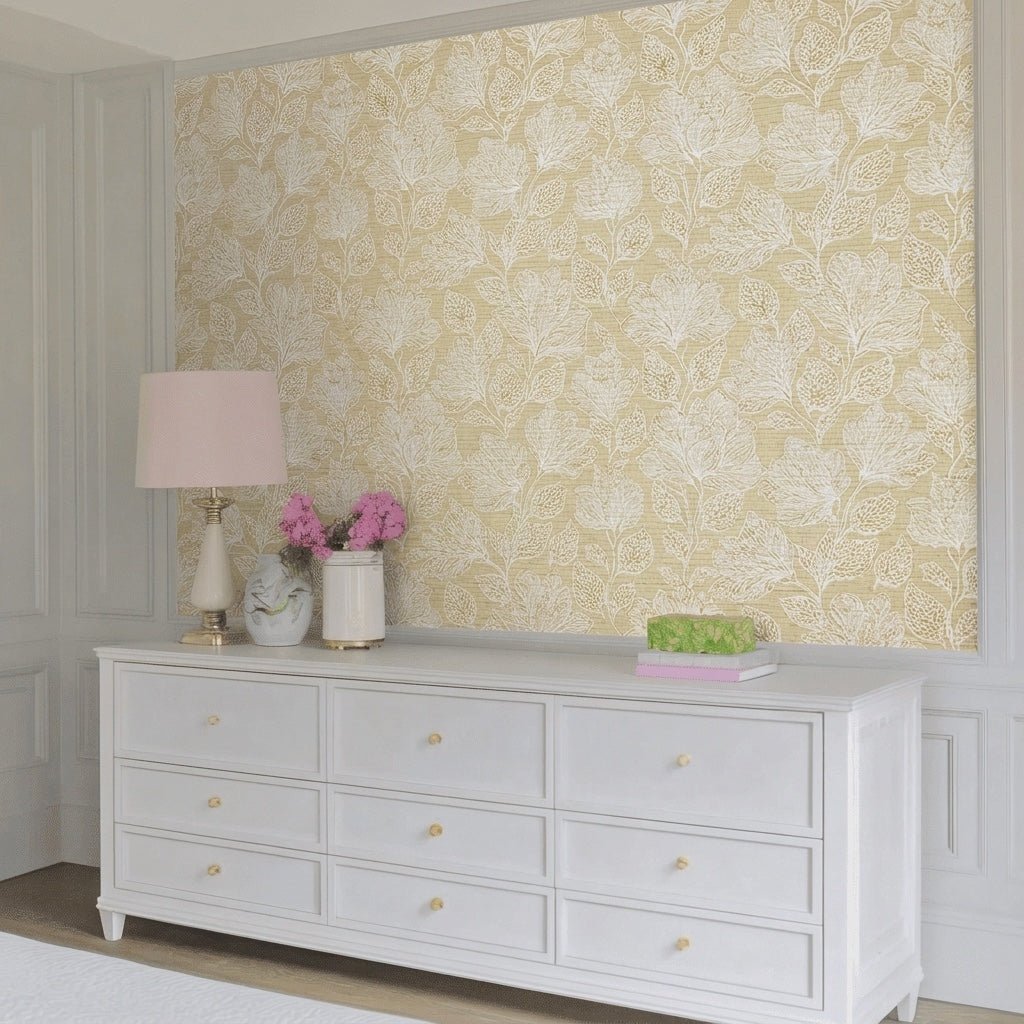 Folk Song Faux Grasscloth Wallpaper - Lemon Park