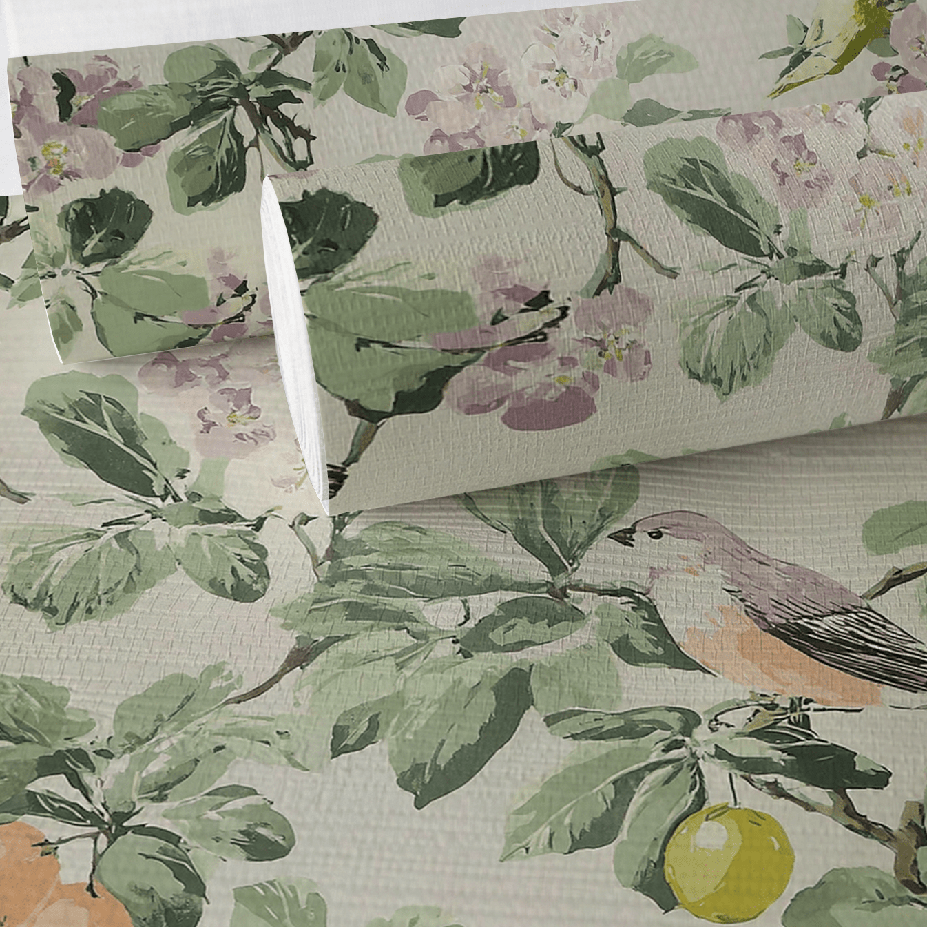 Gentle Songbird Faux Grasscloth Wallpaper - Lemon Park