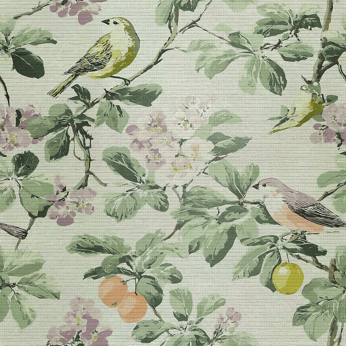 Gentle Songbird Faux Grasscloth Wallpaper - Lemon Park