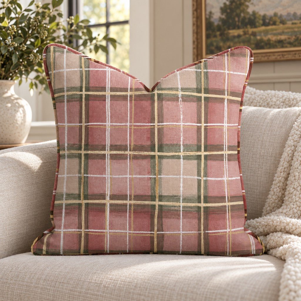 Gilded Rose Plaid Throw Pillow - Lemon Park