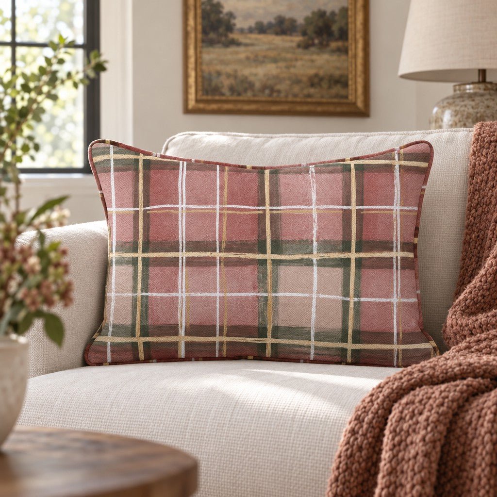 Gilded Rose Plaid Throw Pillow - Lemon Park