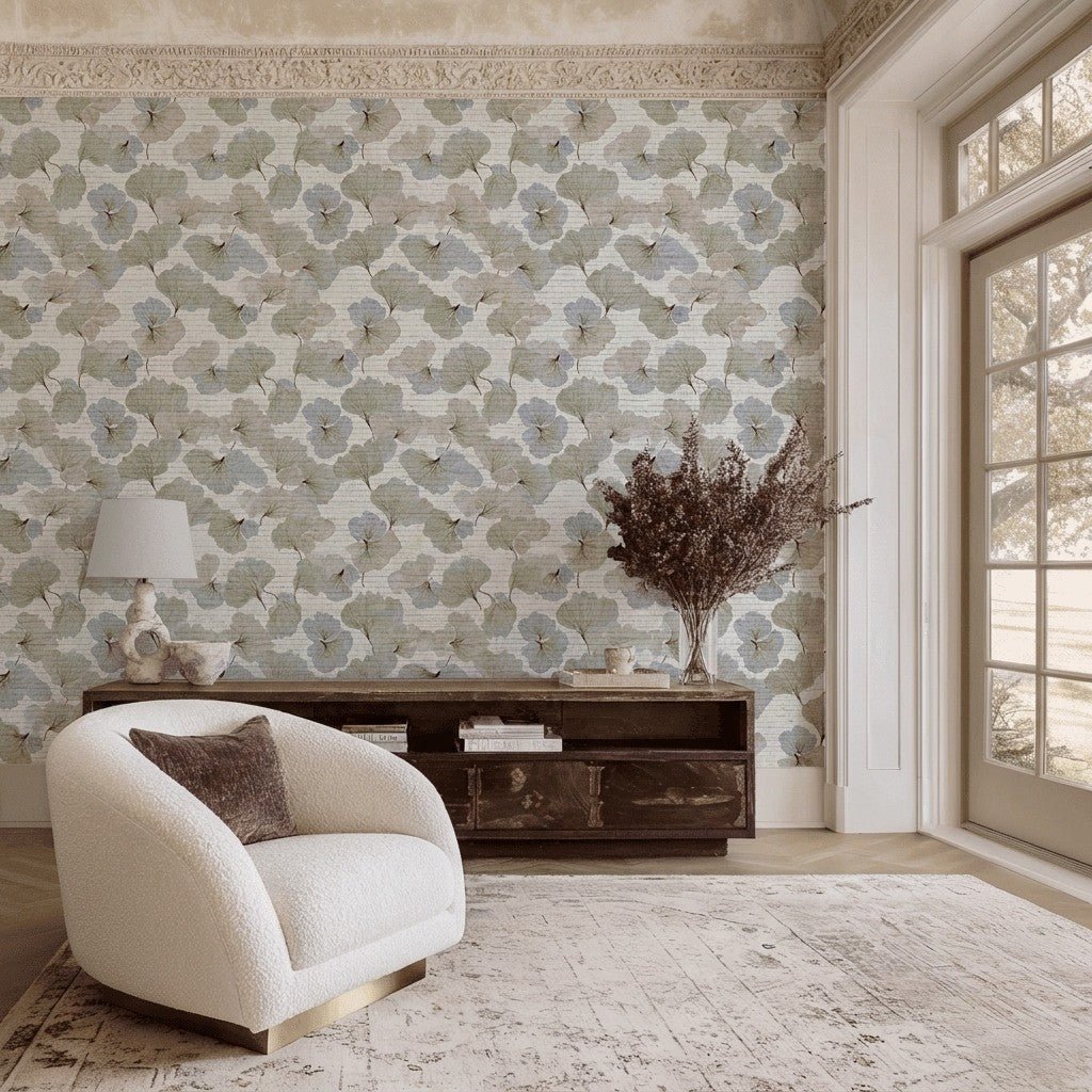 Ginkgo Veil Faux Grasscloth Wallpaper - Lemon Park