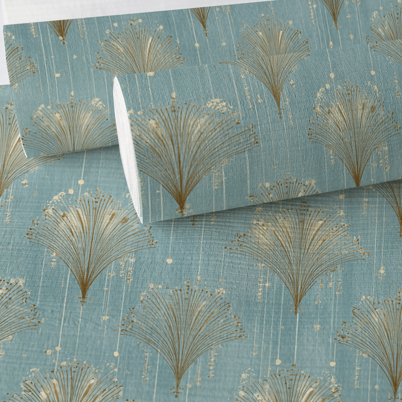 Gold Fanning Faux Grasscloth Wallpaper - Lemon Park