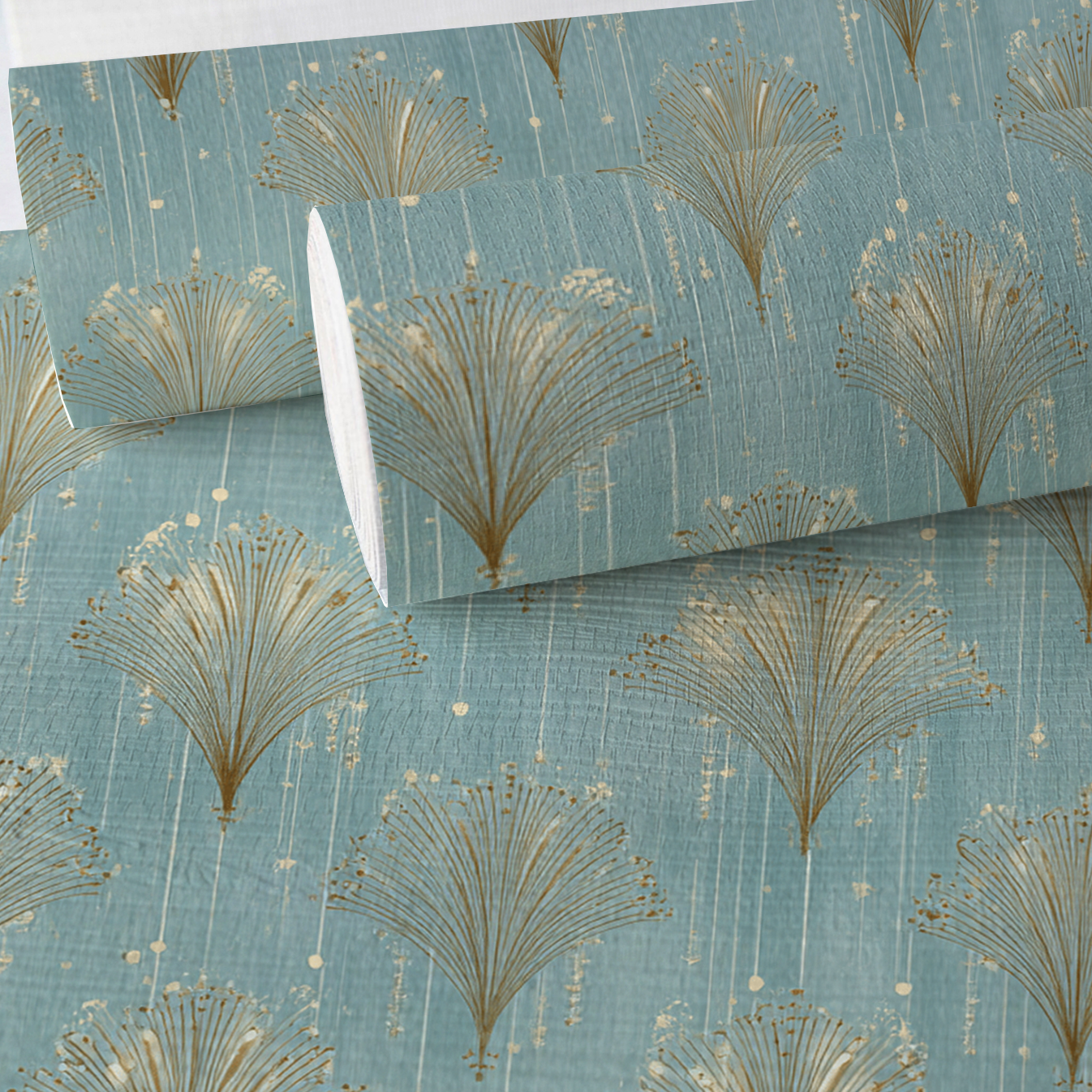 Gold Fanning Faux Grasscloth Wallpaper
