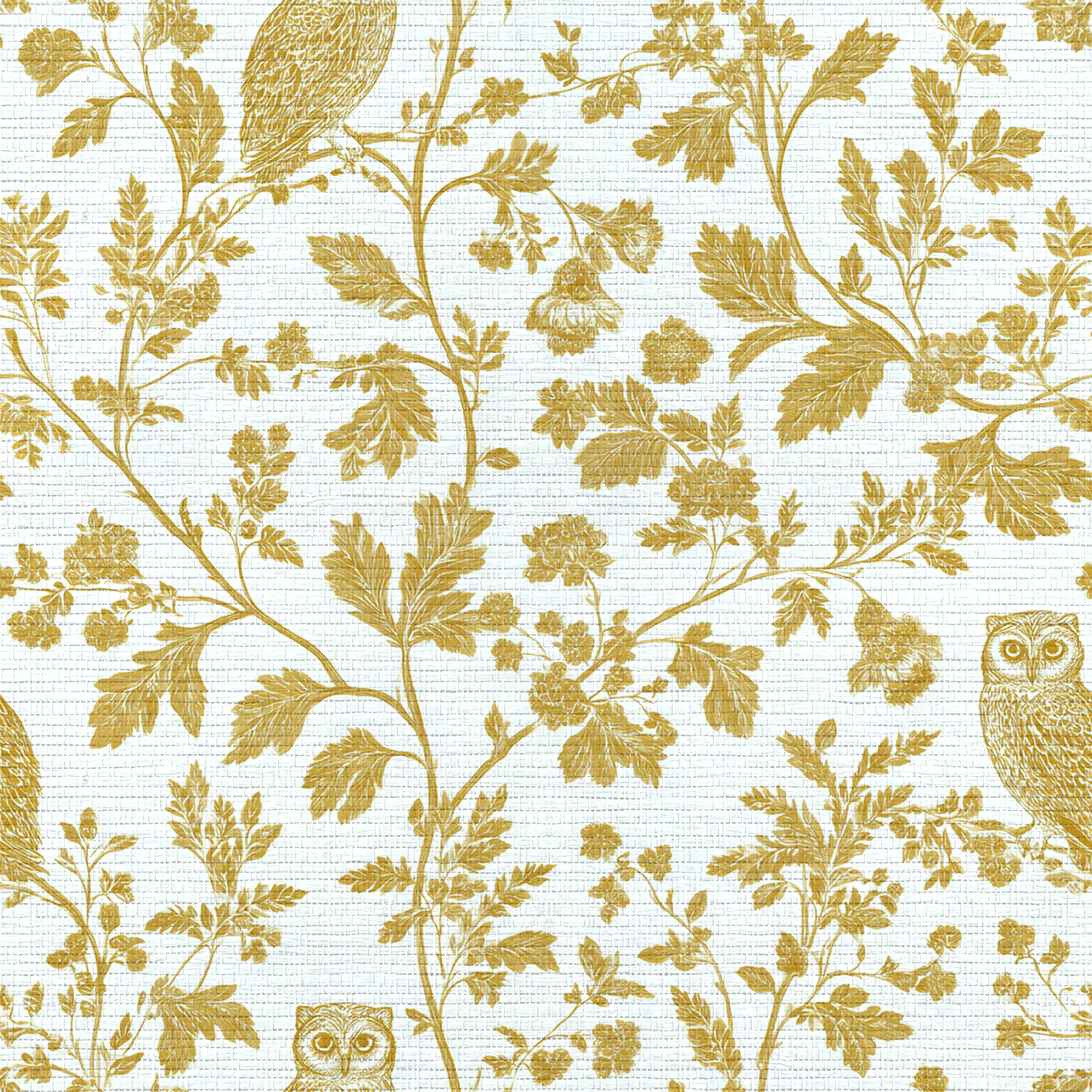 Golden Owl Friend Faux Grasscloth Wallpaper - Lemon Park