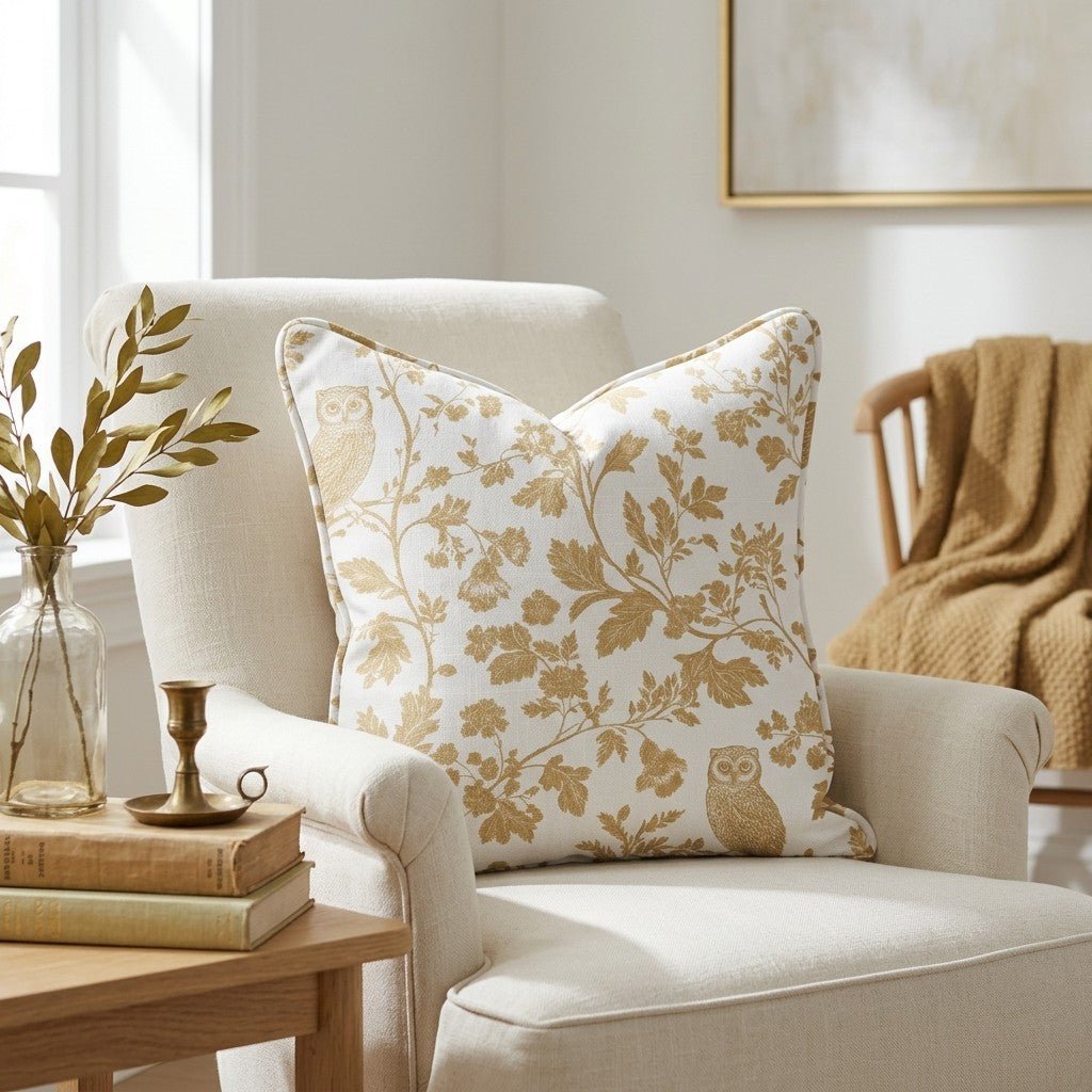 Golden Owl Friend Throw Pillow - Lemon Park
