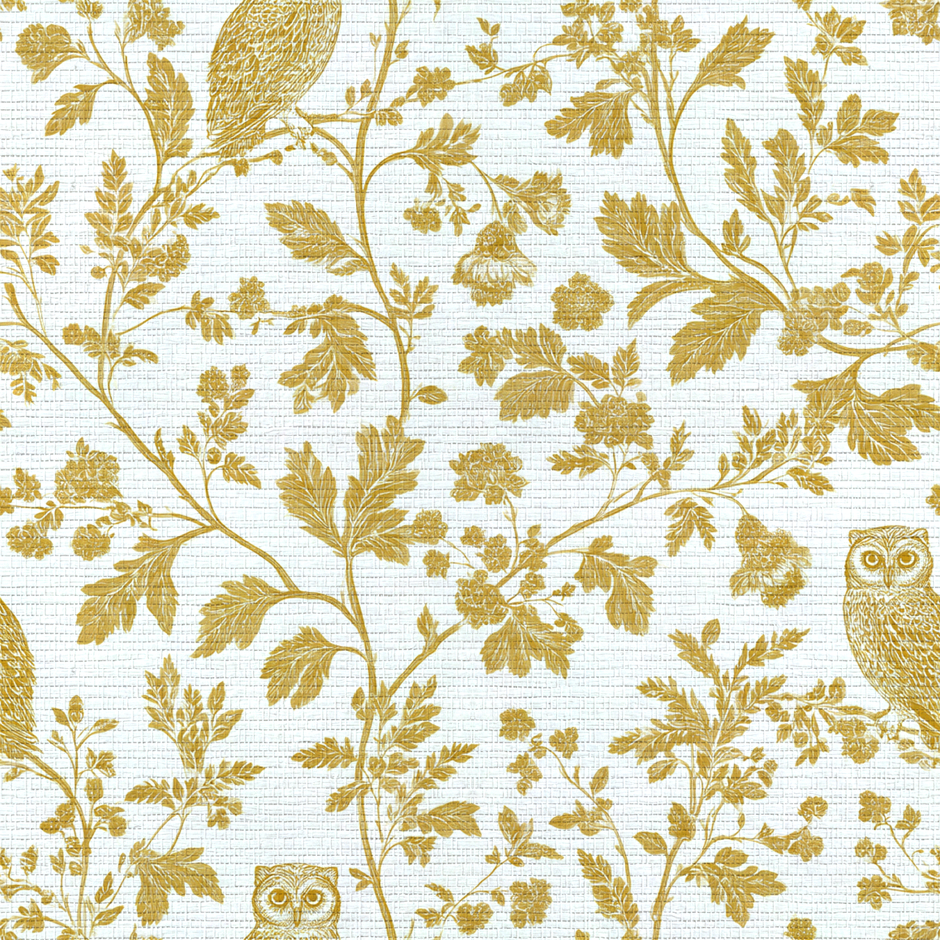 Golden Owl Friend Faux Grasscloth Wallpaper