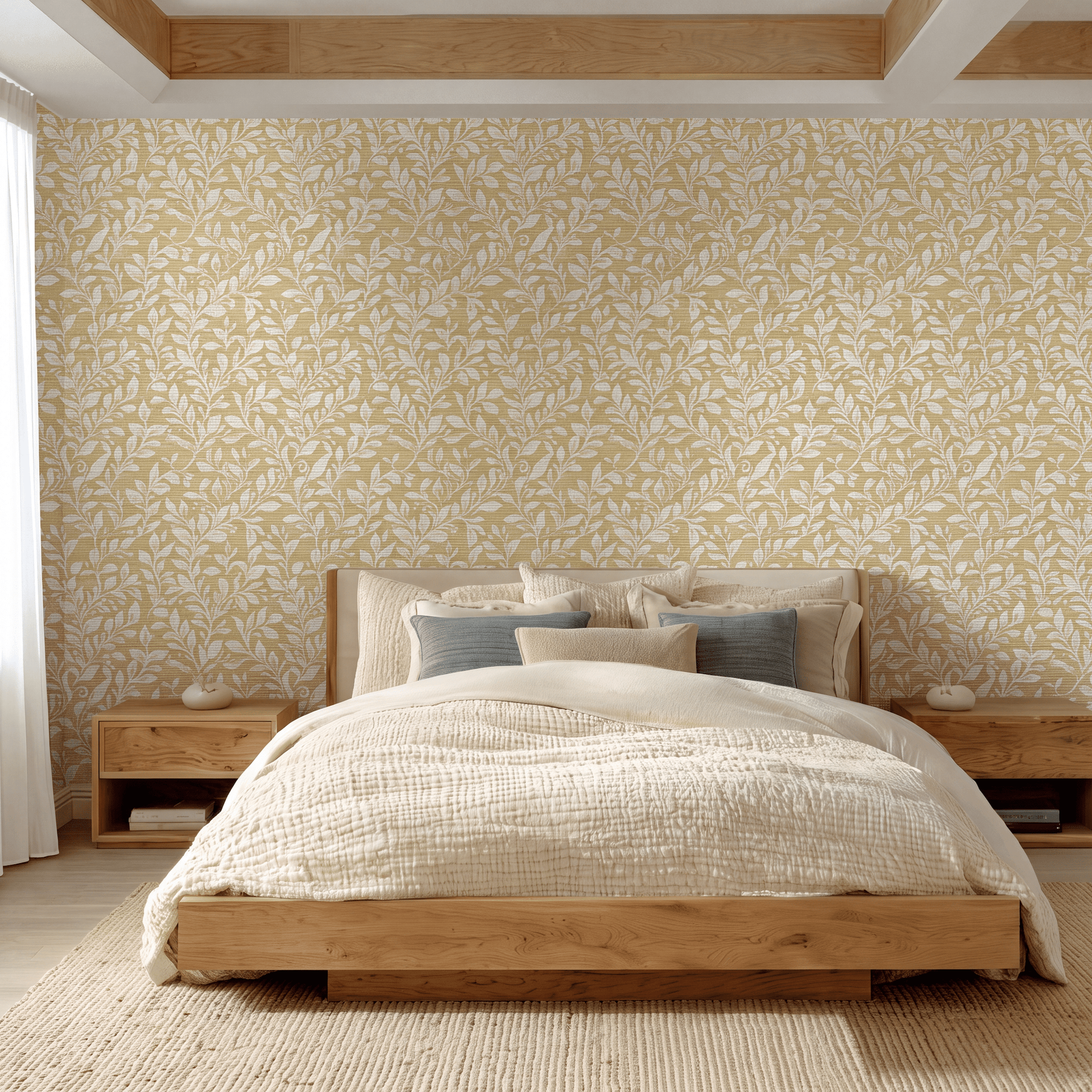 Golden Vine Faux Grasscloth Wallpaper - Lemon Park
