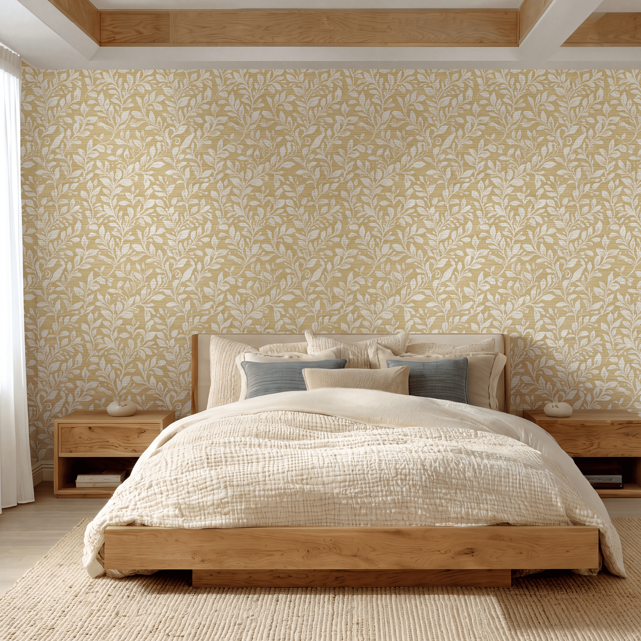 Golden Vine Faux Grasscloth Wallpaper - Lemon Park