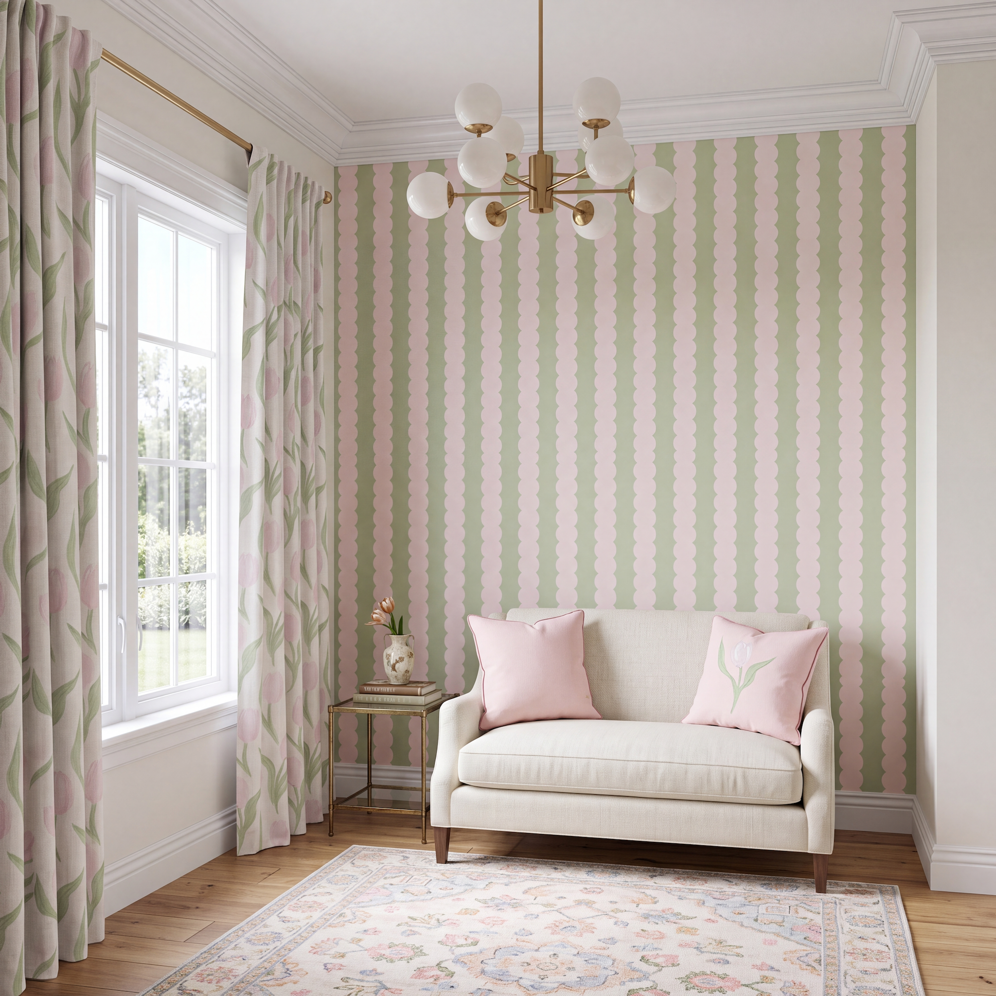 Juliet's Garden Pistachio and Bubble Stripe Wallpaper