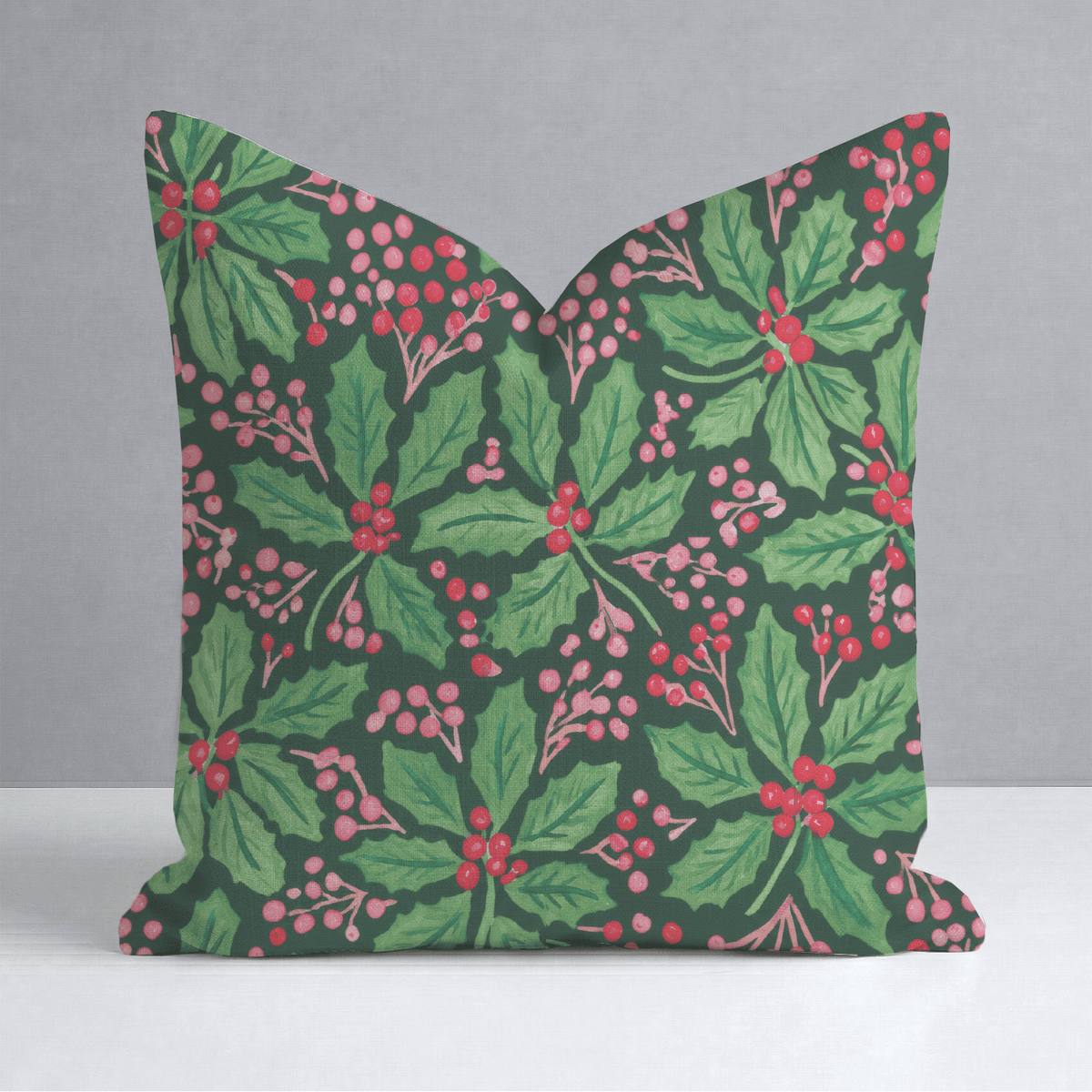 Green Berry Holly Throw Pillow - Lemon Park
