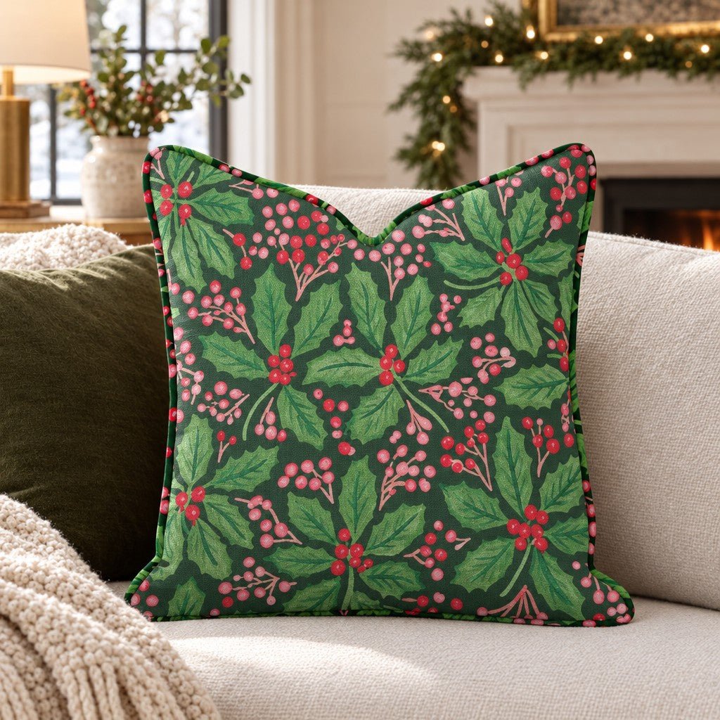 Green Berry Holly Throw Pillow - Lemon Park