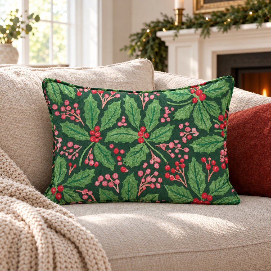 Green Berry Holly Throw Pillow - Lemon Park
