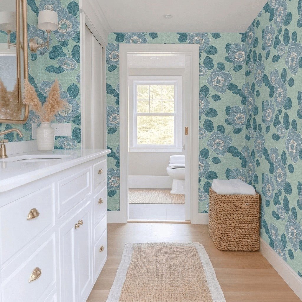 Green Rain Drops Faux Grasscloth Wallpaper - Lemon Park