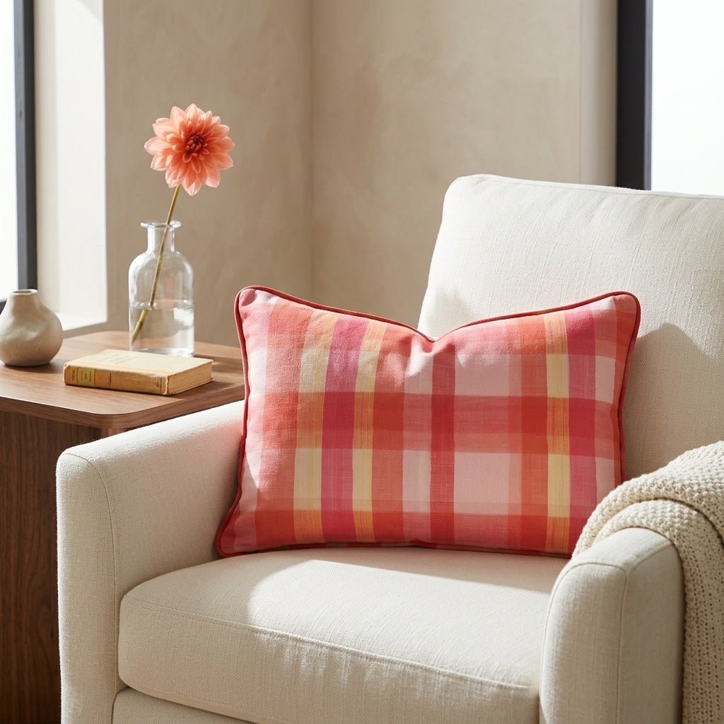 Guava Grid Throw Pillow - Lemon Park