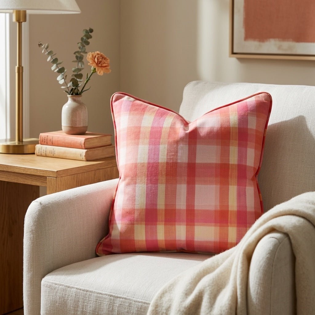 Guava Grid Throw Pillow - Lemon Park