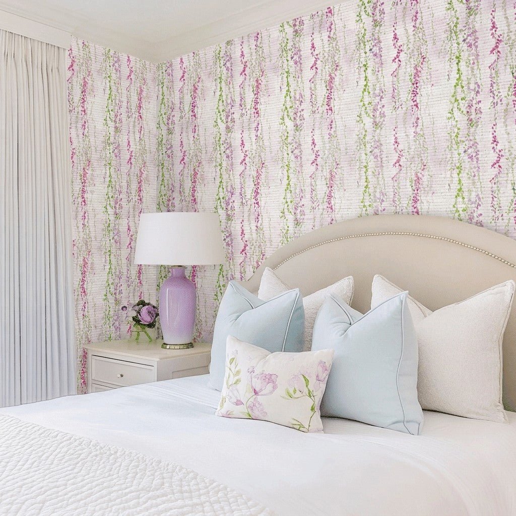 Hanging Blossoms Faux Grasscloth Wallpaper - Lemon Park