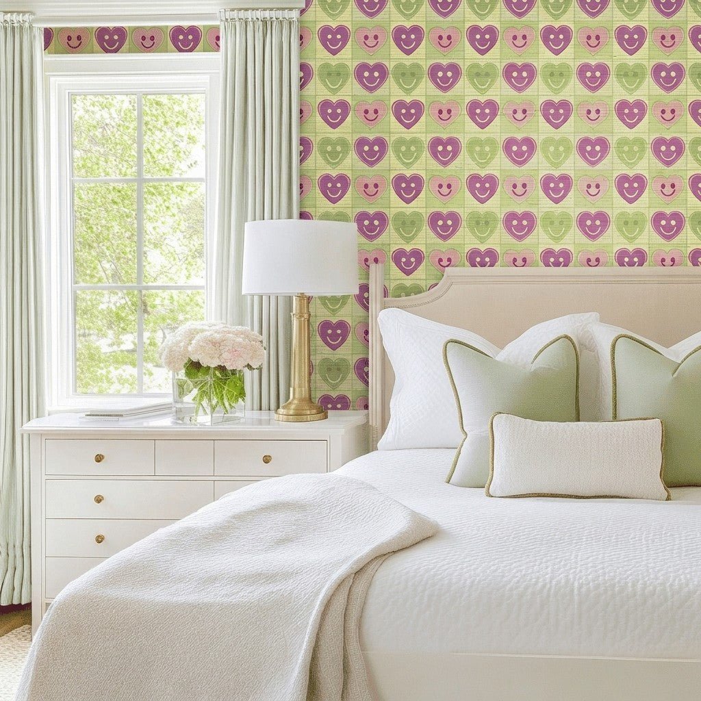 Happy Hearts Faux Grasscloth Wallpaper - Lemon Park