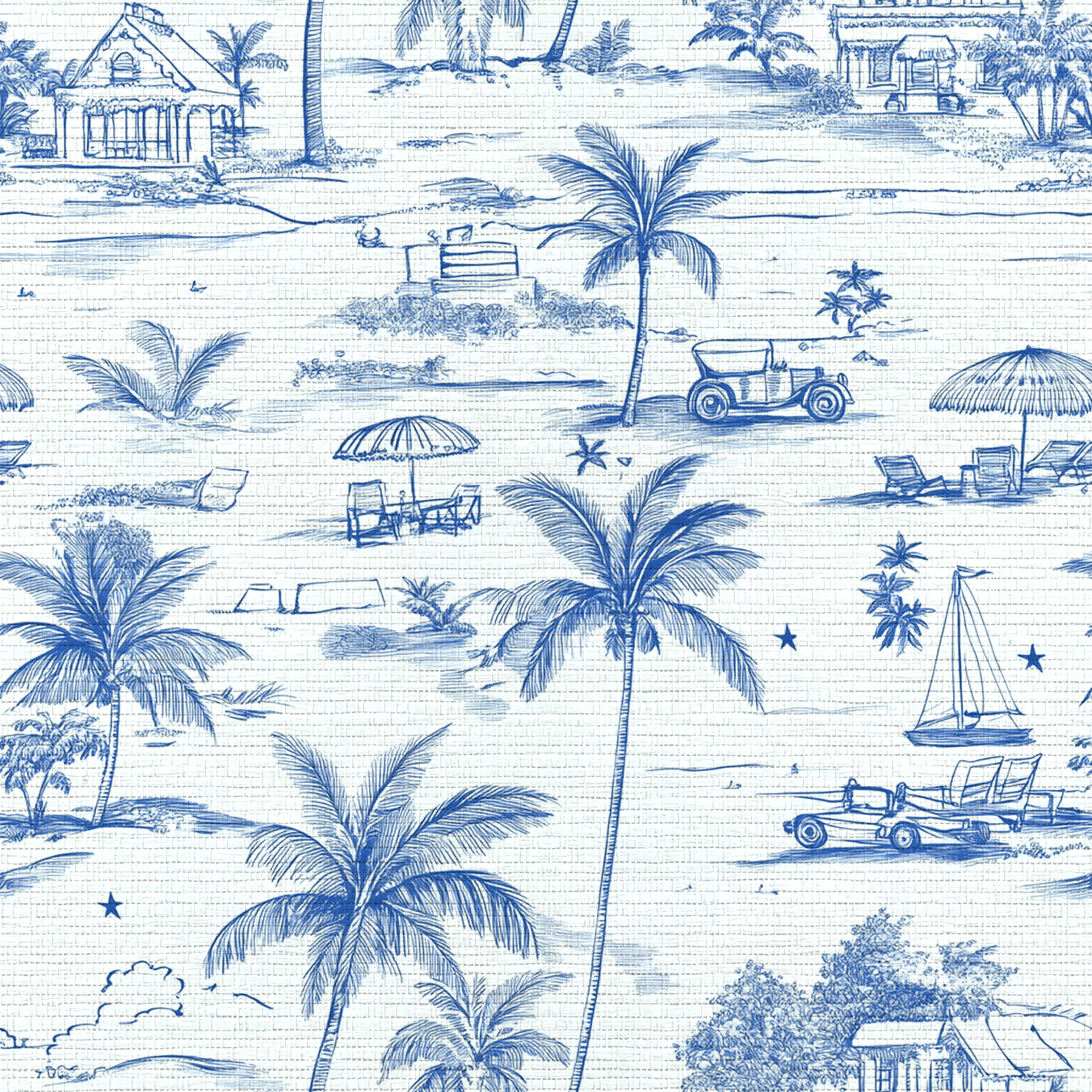 Harbor Toile Faux Grasscloth Wallpaper - Lemon Park