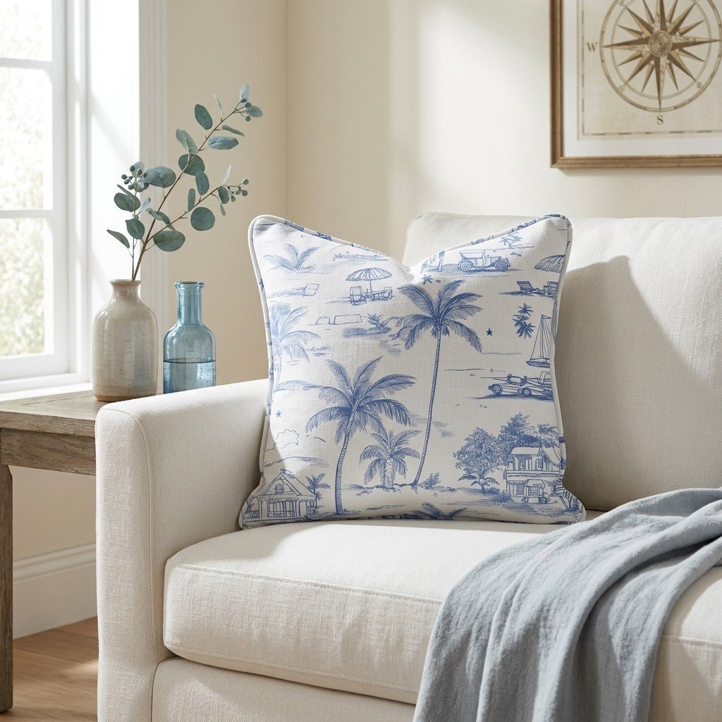 Harbor Toile Throw Pillow - Lemon Park