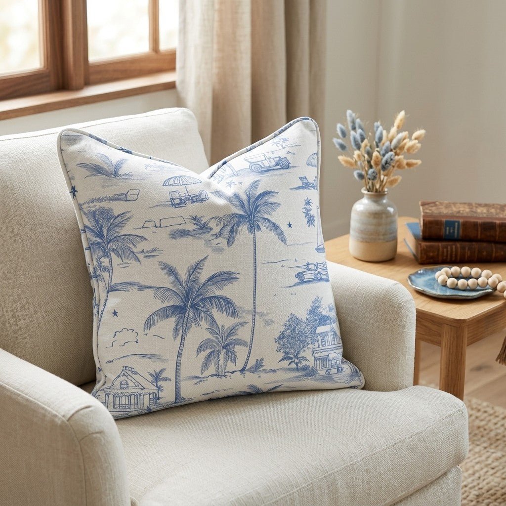 Harbor Toile Throw Pillow - Lemon Park