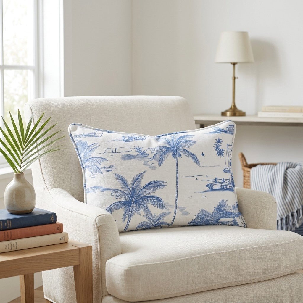 Harbor Toile Throw Pillow - Lemon Park