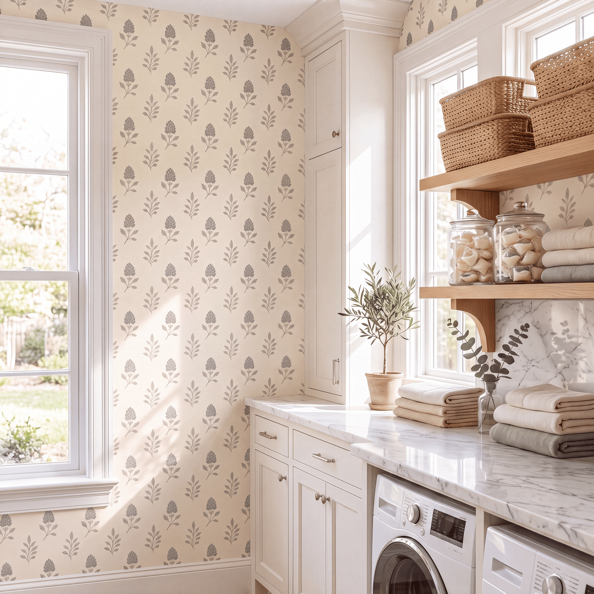 Hedgerow Bone Floral Wallpaper - Lemon Park