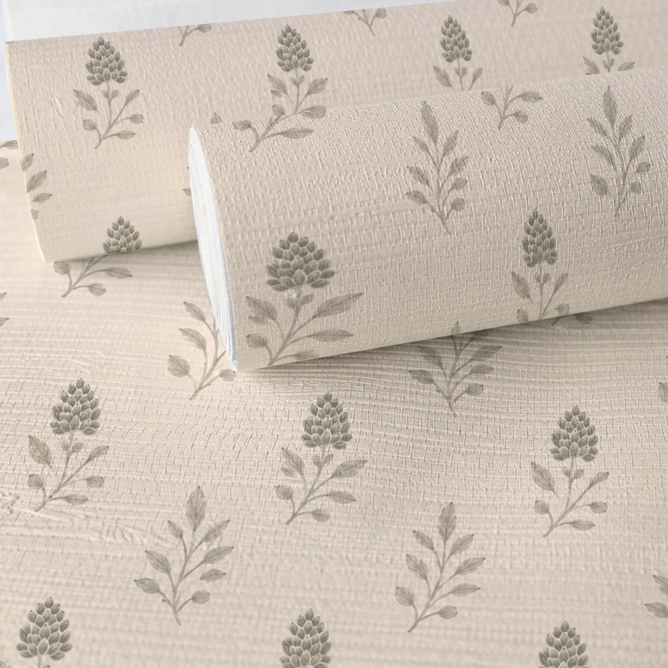 Hedgerow Bone Floral Faux Grasscloth Wallpaper