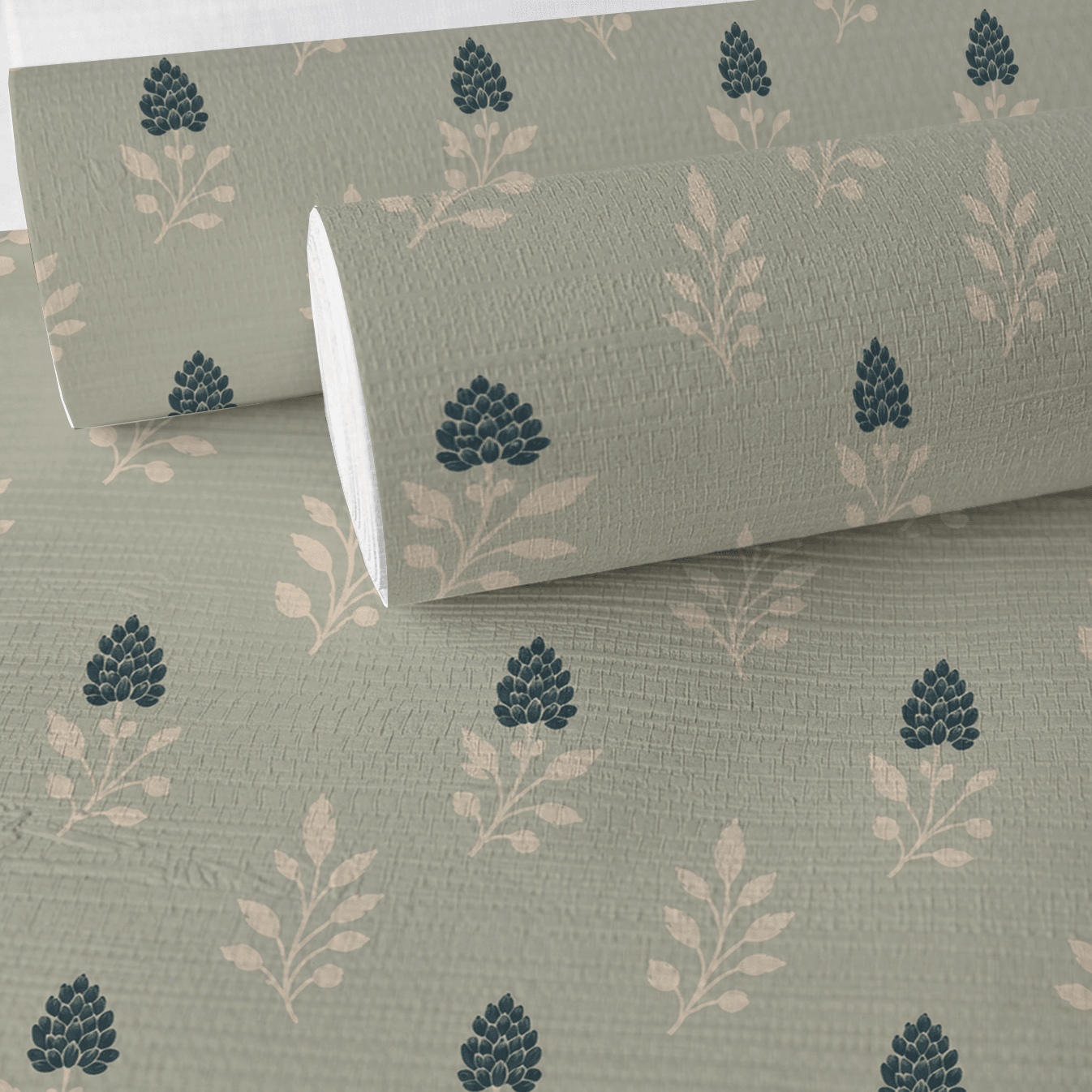 Hedgerow Sage Floral Faux Grasscloth Wallpaper - Lemon Park