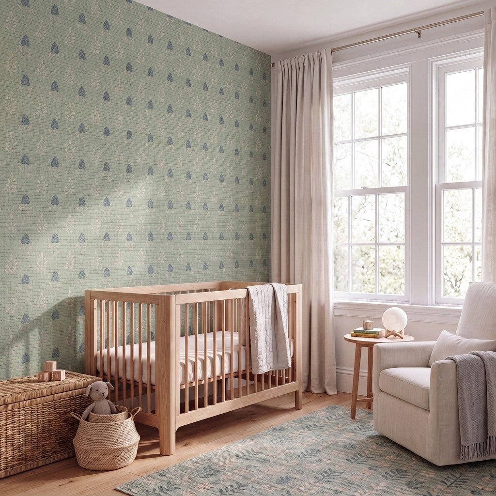 Hedgerow Sage Floral Faux Grasscloth Wallpaper - Lemon Park