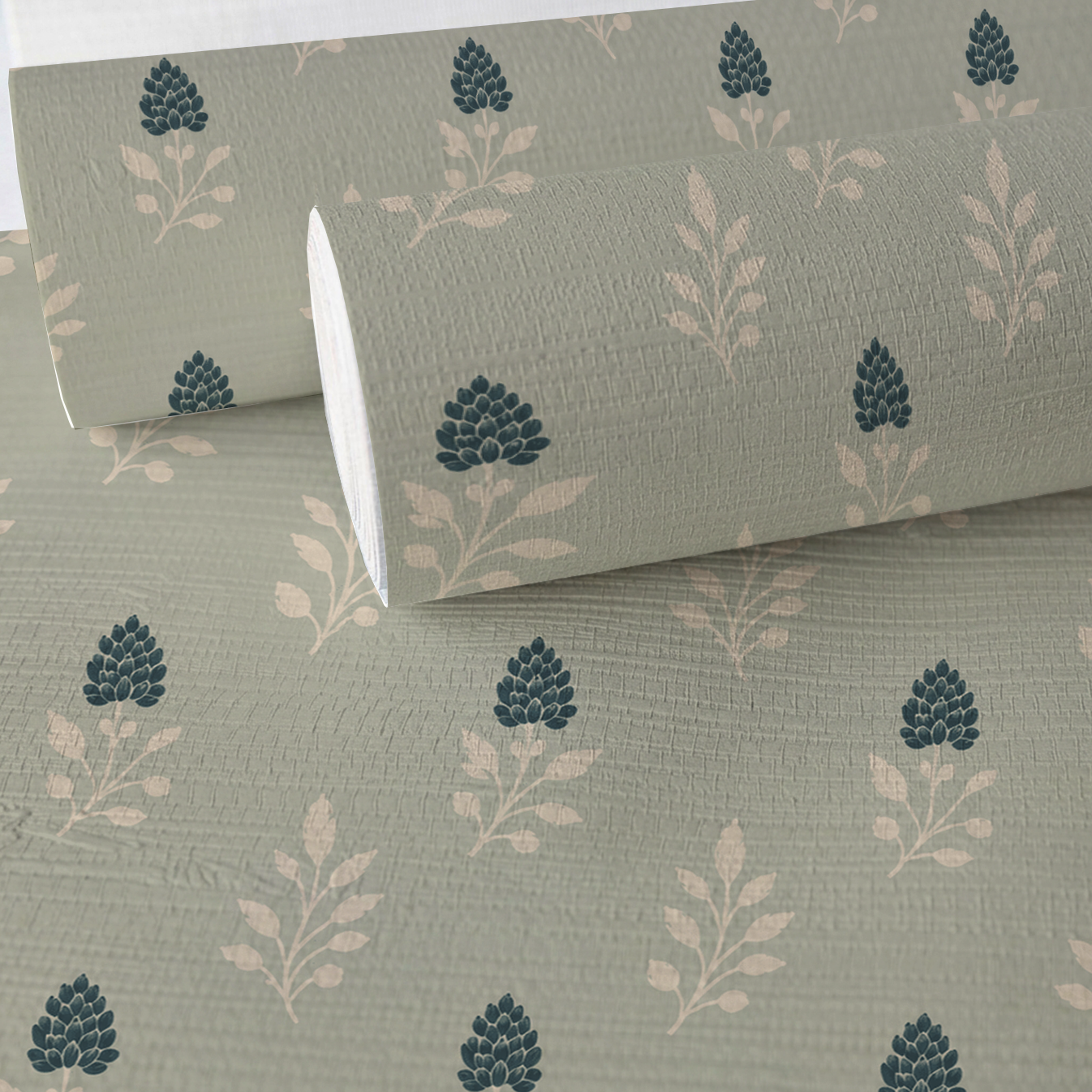 Hedgerow Sage Floral Faux Grasscloth Wallpaper