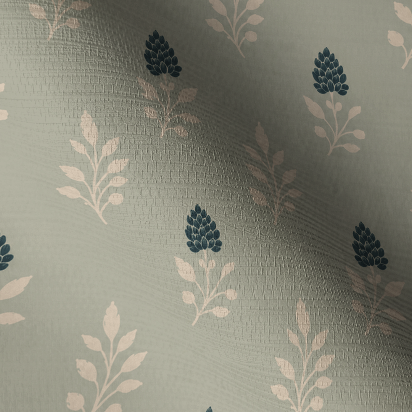 Hedgerow Sage Floral Faux Grasscloth Wallpaper