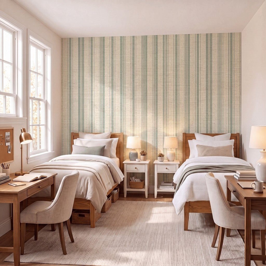 Hedgerow Sage Stripes Faux Grasscloth Wallpaper - Lemon Park
