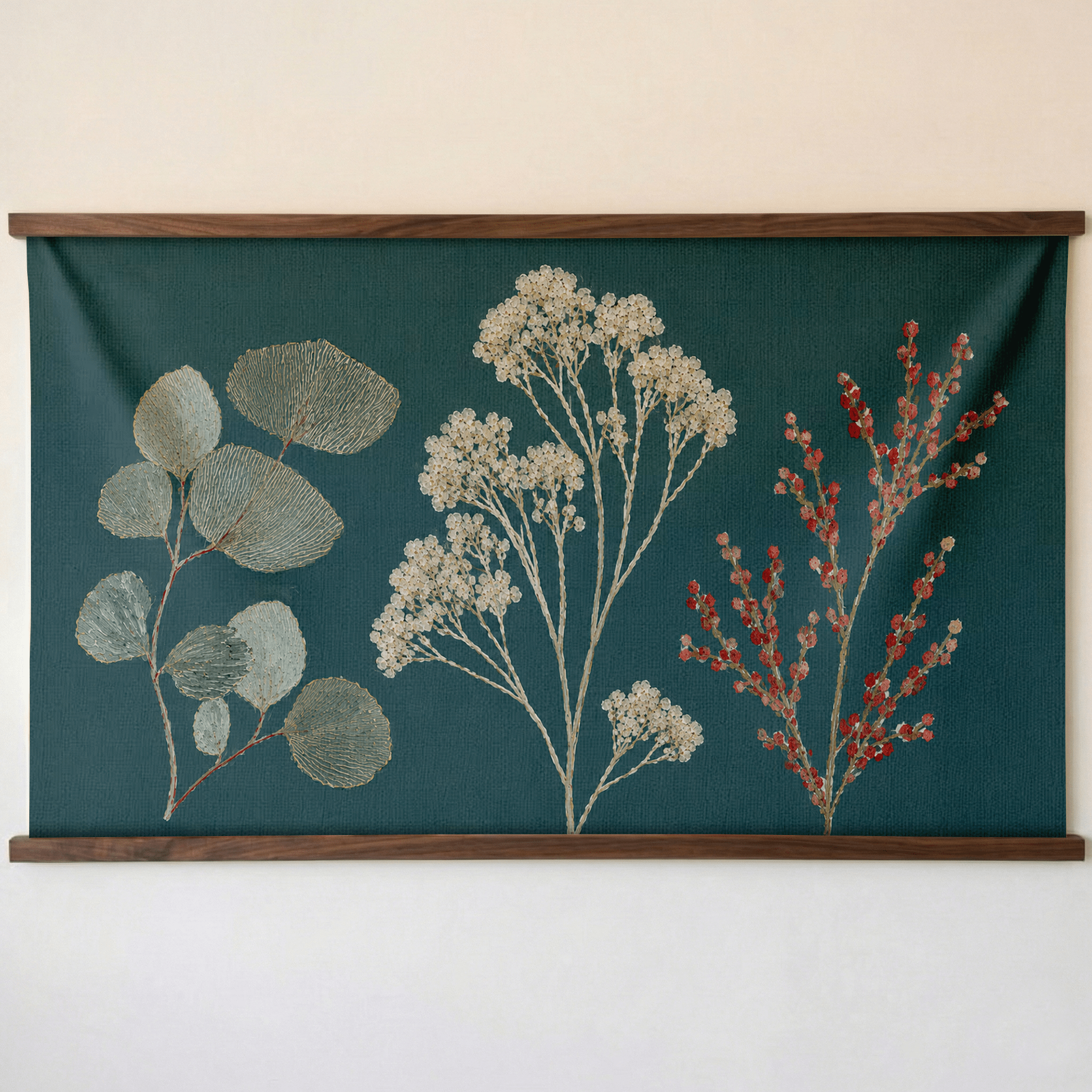 Hedgerow Teal Botanical Study - Tapestry - Lemon Park
