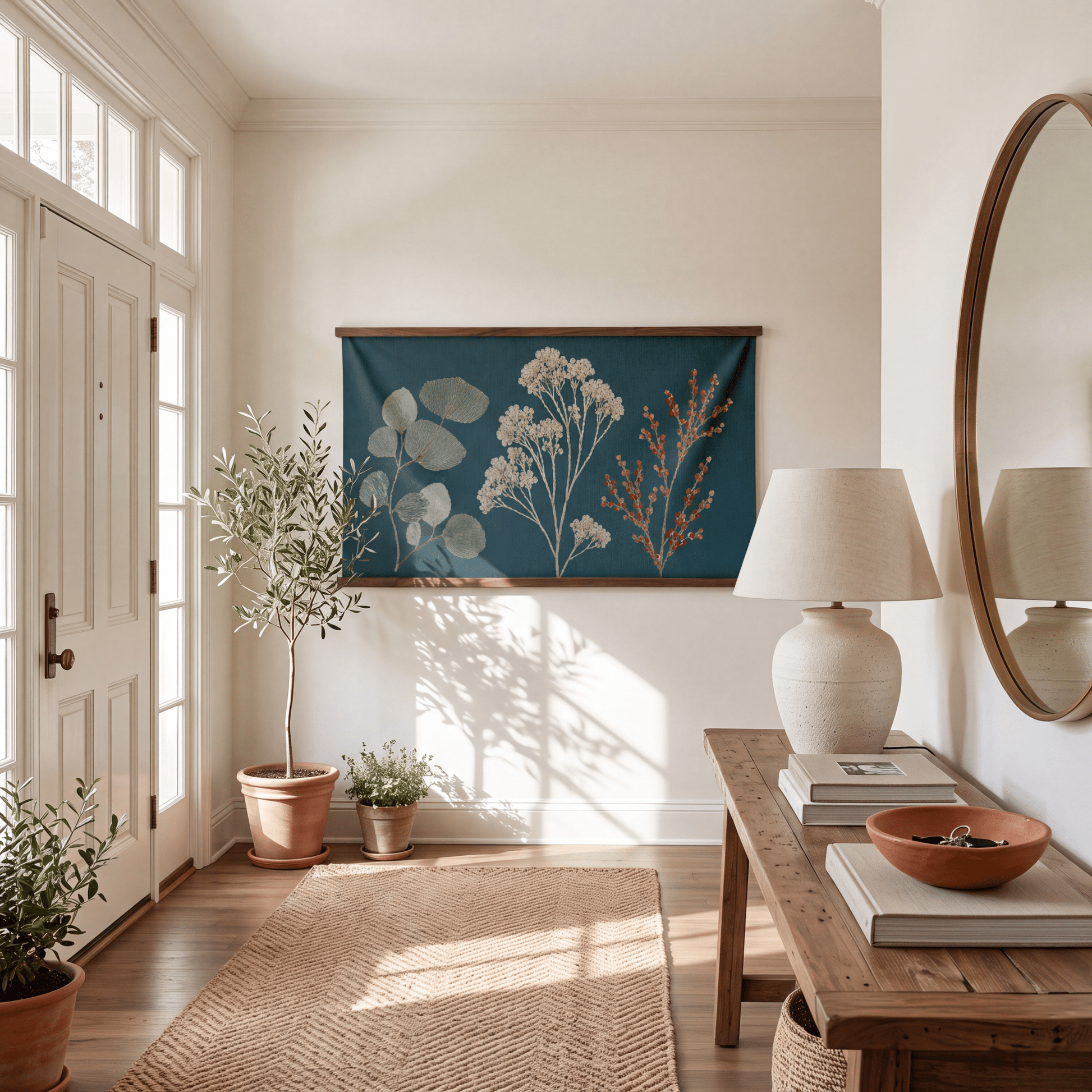 Hedgerow Teal Botanical Study - Tapestry - Lemon Park