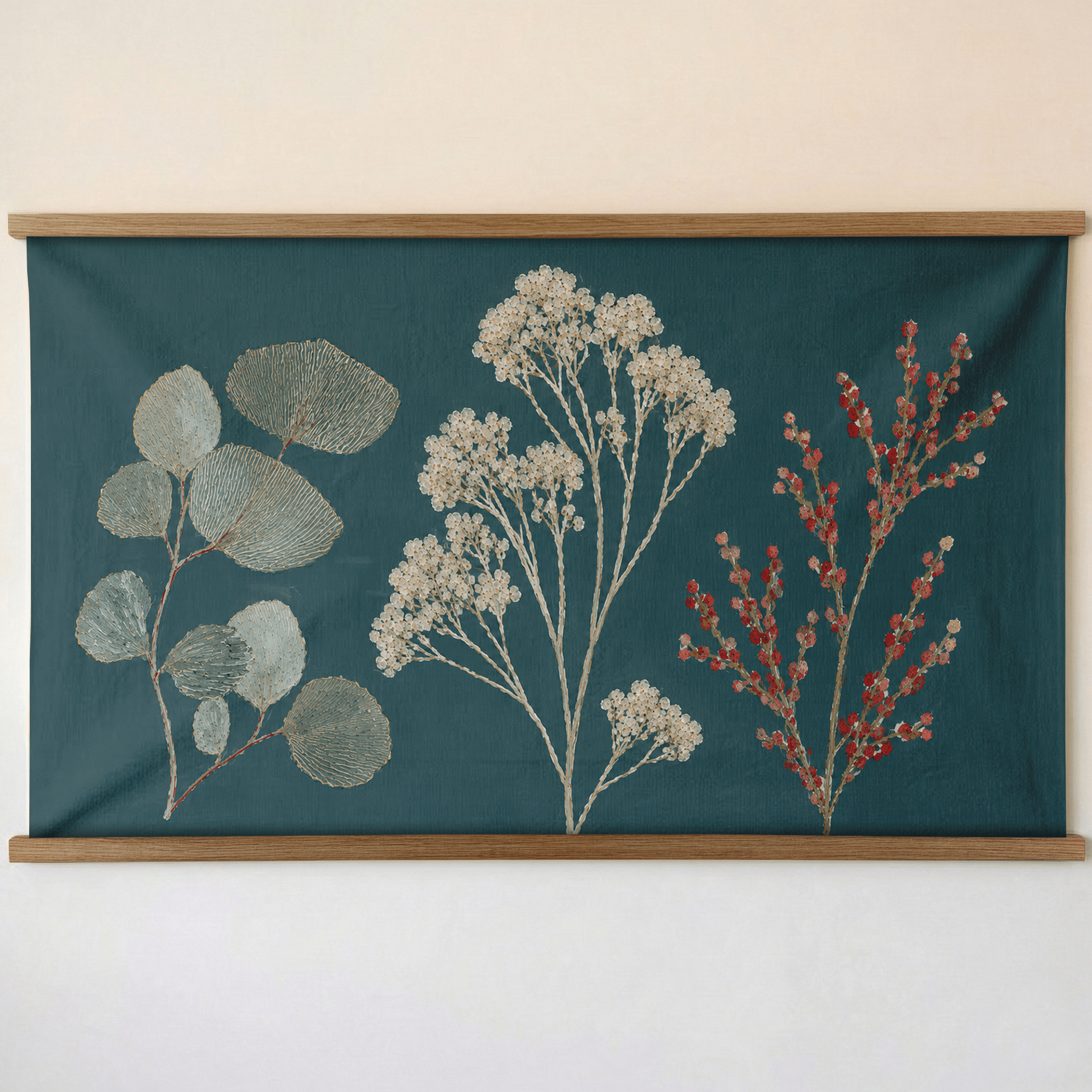 Hedgerow Teal Botanical Study - Tapestry - Lemon Park