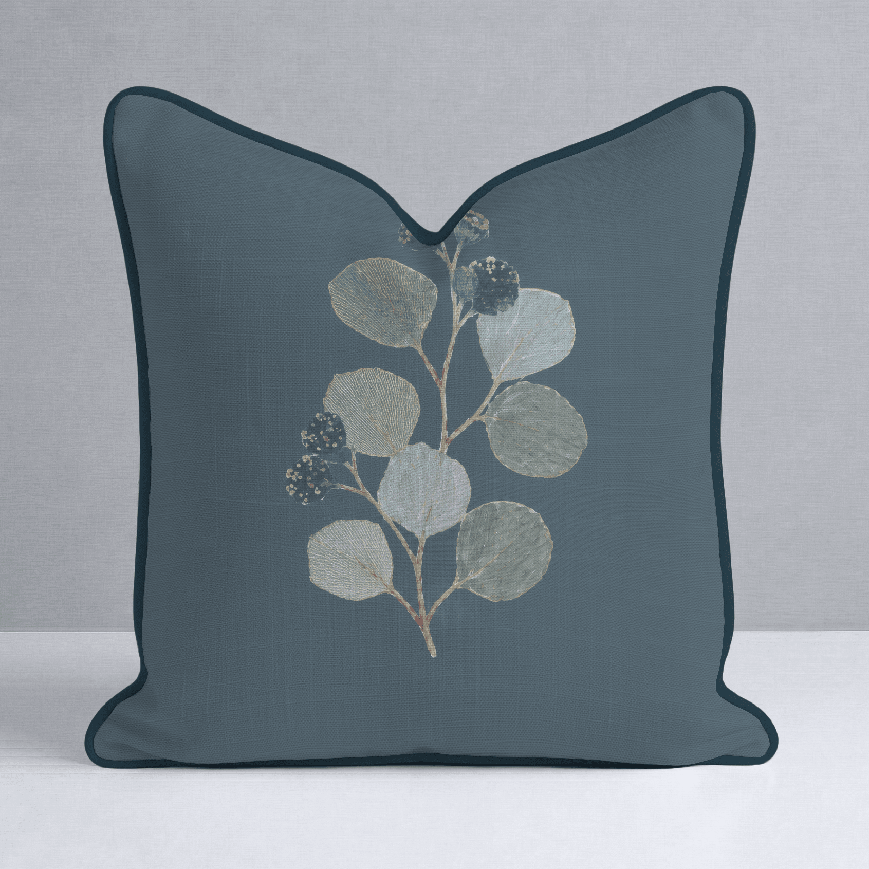 Hedgerow Teal Botanicals Throw Pillow - Lemon Park
